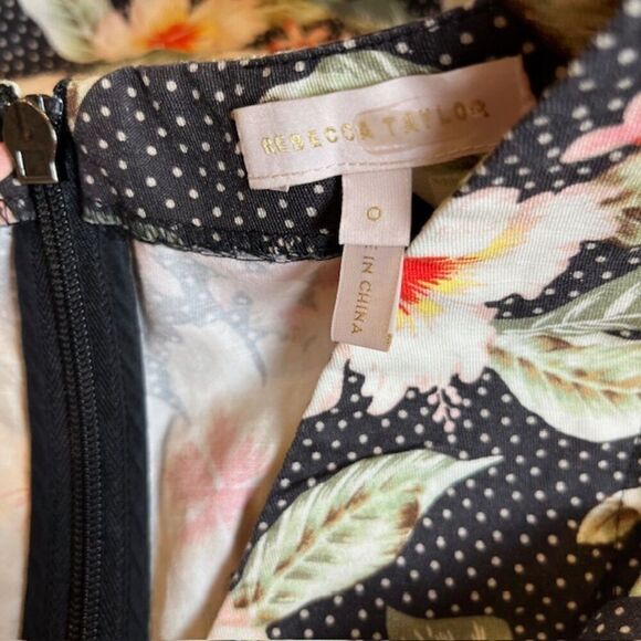 Rebecca Taylor Black Kamea Linen Blend Wrap Dress Tropical Floral Print Size 0 - Picture 9 of 15
